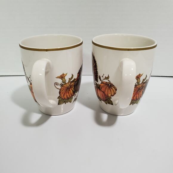 Pottery Barn Heritage Turkey Mugs Set of 2 Thanksgiving Coffee Stoneware Harvest - Picture 3 of 15